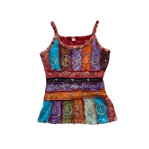 Vintage Y2K Boho Patchwork Tank Hippie Multicolored S